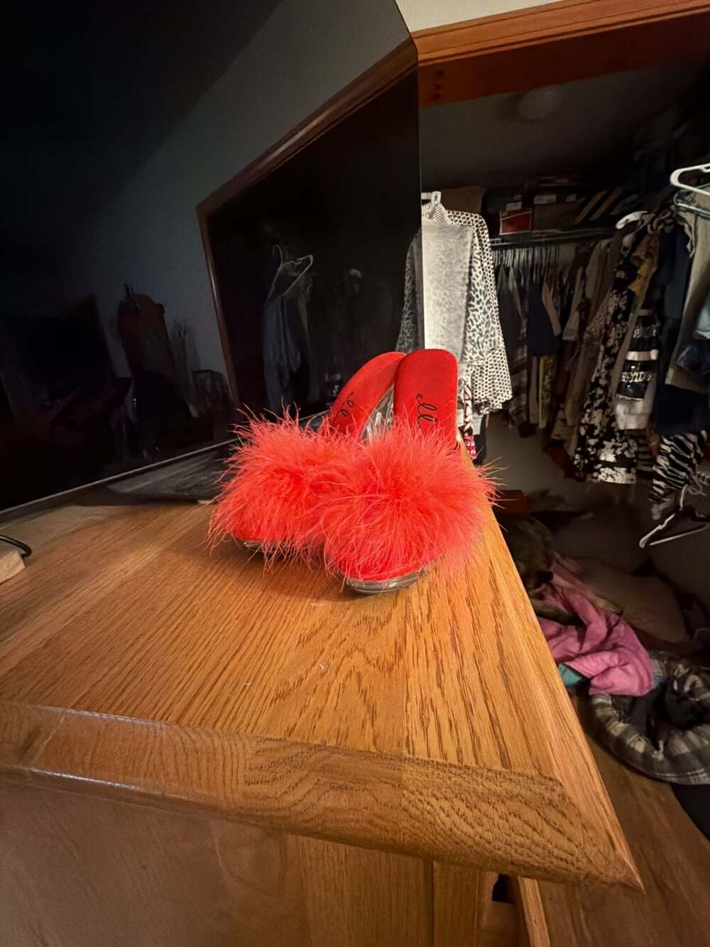 Ellie Shoes Sasha Red Marabou Feather Mules